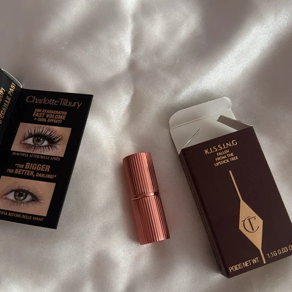 Charlotte Tilbury Exagger Eyes Volume Mascara and KISSING Icon Lipstick Minis